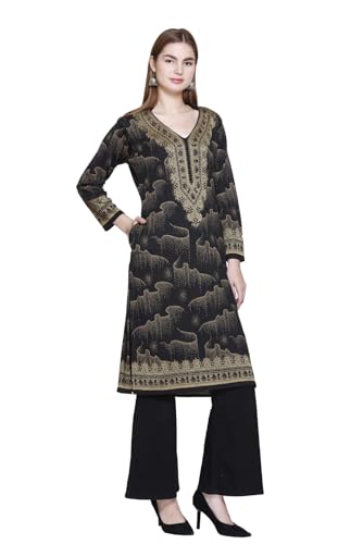 Image of REBECCA Women's Winter Woolen Kurti Jacquard Straight Fit Ethnic Wear with 2 Side Pockets