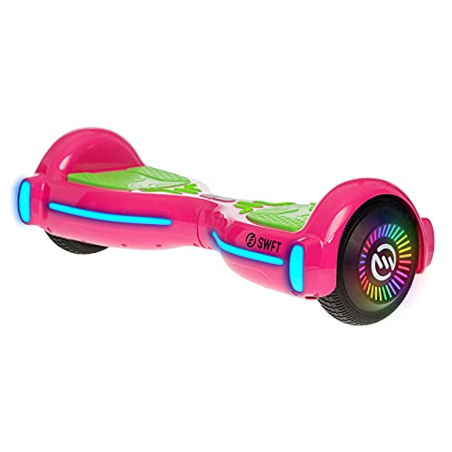 RIDE SWFT Hoverboard Self Balancing Electric Scooter, Bluetooth Speakers, 6.5" Light Up Rainbow Color Wheels,LED Board Lights, UL2272 Certified, Watermelon Pink