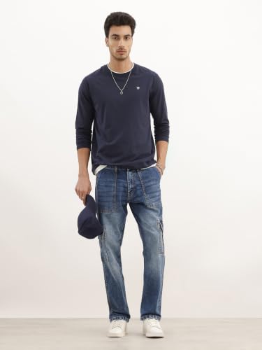 Image of WROGN Men's Cotton Stretch Cargo Jeans | Solid | Straight Fit