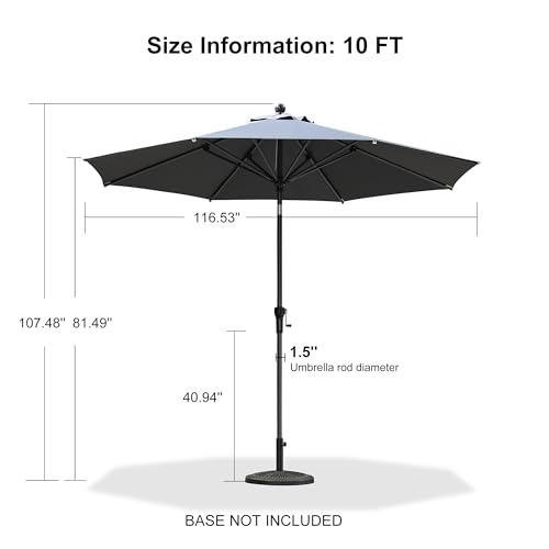Image of PURPLE LEAF Patio Market Umbrella 10' Round Dual Tilt Gray 8 Metal Ribs