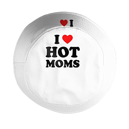 I Heart Hot Moms Bucket Hat Women Sun Cap Outdoor Men Fisherman Hats Fashion Fishing Love Hat Dad Hat Personalized Gifts Black #TOP2