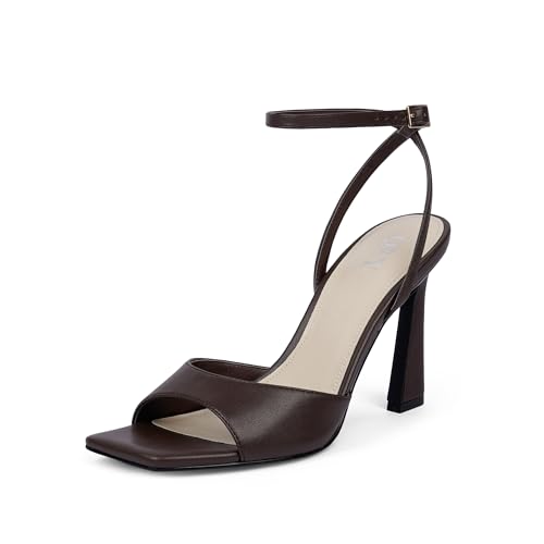 Image of QIY Strappy Heels for Women Heeled Sandals Square Toe Heel Ankle Strap Stiletto Mesh High Heels Dress Shoes
