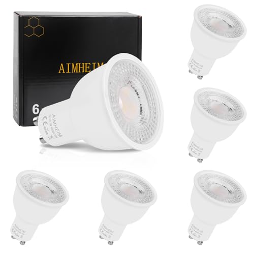 AIMHEIM Bombillas LED GU10 Regulable Focos Led Gu10 Luz Blanca Neutra 4000K, 7W Equivalente a 70W, Lampara Bajo Consumo, 6 Piezas
