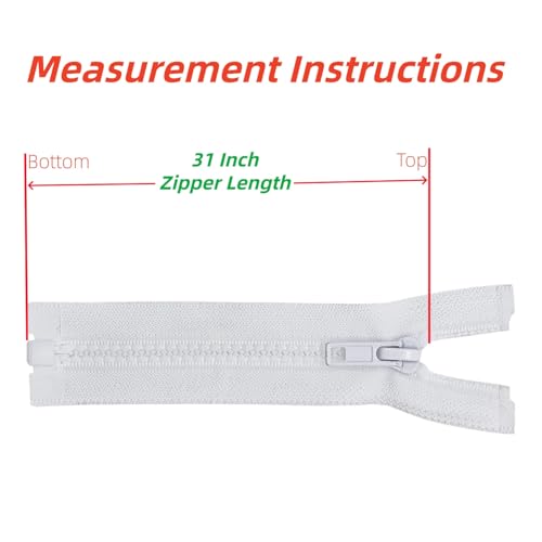 Image of YaHoGa 2PCS 31 Inch #5 Separating Jacket Zippers for Sewing Coats Jacket Zipper Replacement Plastic Zippers Bulk (31 inch White)