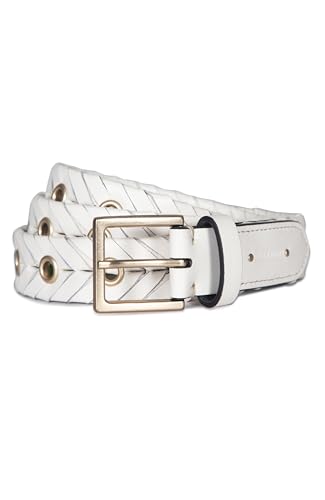 Women's 1 Inch Woven Belt with Eyelets, Gold Square Buckle, Adjustable Sizing