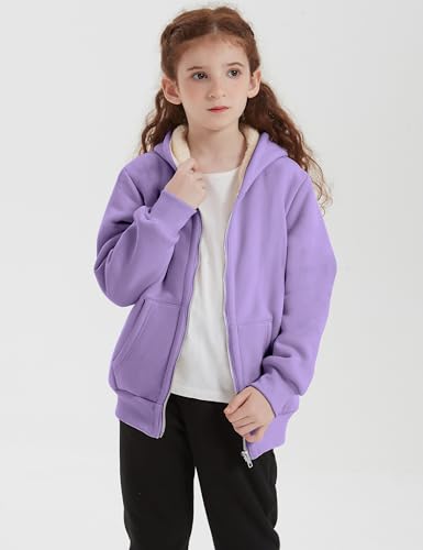 Unisex Boys Girls Sherpa Lined Fleece Jacket Hoodie Kids Warm Winter Zip Up Hooded Sweatshirt Jackets Coat 5-15Y3