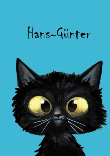 Hans-Günter: Personalisiertes Notizbuch, DIN A5, 80 blanko Seiten mit kleiner Katze auf jeder rechten unteren Seite. Durch Vornamen auf dem Cover, ... Coverfinish. Über 2500 Namen bereits verf