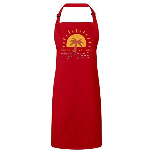 Tablier cuisine rouge Chill Vibes pour cuisiner en vacances face à la mer