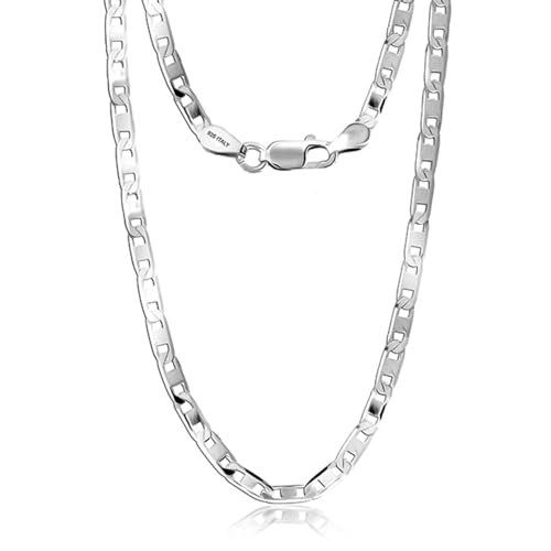 Image of TRUESILVER ACPL Solid 925 Sterling Silver Italian 3 MM, 4 MM Diamond-Cut Solid Flat Mariner Link Chain Necklace for Women Men with Lobster Clasp (20, 22, 24 Inches)