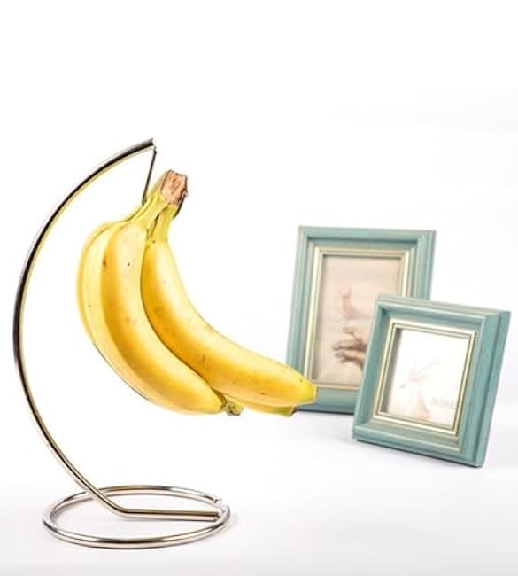 Modern Banana Holder with Sturdy Base - Silver Countertop Fruit Hanger for Kitchen Storage, Extends Freshness & Prevents Bruising