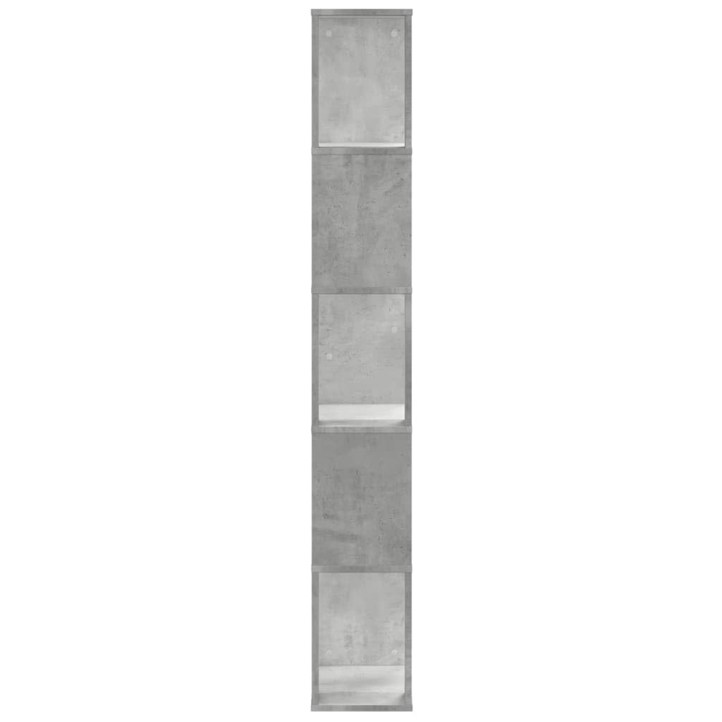 Scaffale a 5 scomparti, grigio cemento, 45 x 23,5 x 162,5 cm, in legno | Scaffale portadocumenti sottile per soggiorno e ufficio con 5 scomparti. Struttura stabile in legno, portata fino a 65 kg.