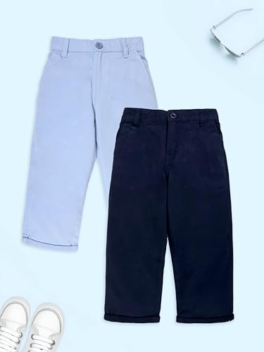 Image of KiddoPanti Boys 100% Cotton Twill Chinos Pant | Comfortable Regular Fit | 2 Side Pocket, 2 Back Pocket | Ankle Length | Back Elasticated Waistband with Button Zip Open Fly