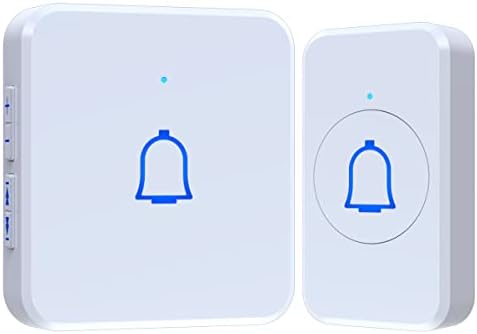 Mini Wireless Doorbell Waterproof Long Range 1000ft with 56 Chimes 7 Volume Levels Easy Install LED Flashing Battery Operated Door Bell Chimes Kit for Home Office White