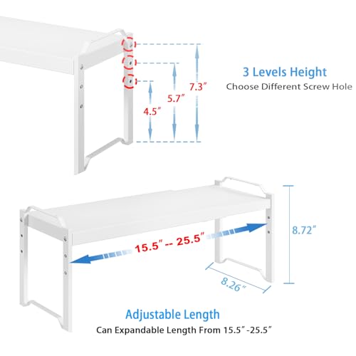 Image of 2 Pack Stackable Expandable Shelves For Kitchen Cabinet Countertop Storage, Adjustable Counter Cupboard Pantry Organizer Shelf Rack Stand, Length:25.5 Inch