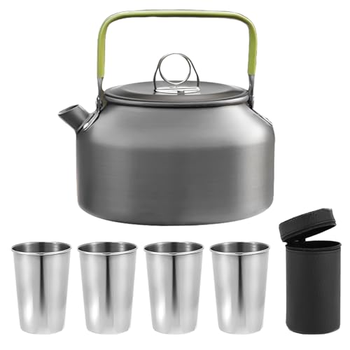 Camping Wasserkocher 0.8 L, Wasserkessel 0.8L aus Edelstahl, Tragbar Teekessel, Ultraleichter Aluminium Teekessel, Camping Zubehör, Größer Kaffeekanne Wasserkocher für Outdoor Picknick Wandern