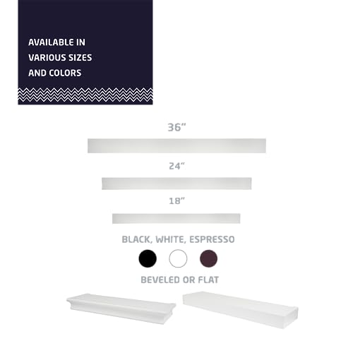 Image of HIGH & MIGHTY Modern 24 inch Floating Shelf Holds up to 20 lbs, Easy Tool-Free Dry Wall Installation, Flat, White | 515657