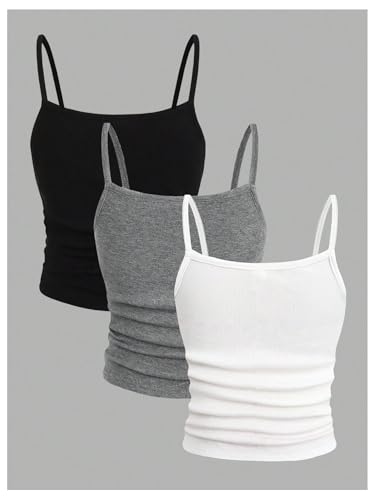 Image of SOLY HUX Girl's Tank Tops 3 Packs Cute Ruched Spaghetti Strap Camisole Slim Fit Undershirts