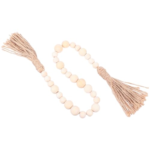 Kichvoe Guirnalda de Cuentas de Borlas de Madera Beige para Decoración Rústica del Hogar con Cuerda de Yute, Adecuado para Macetas y Centros de Mesa Artesanales