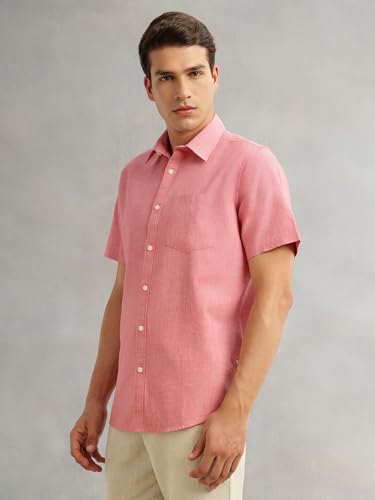 Image of Thomas Scott Men's | Solid | Linen Blend | Slim Fit | Short Sleeve | Spread Collar | Casual |Shirts for Men