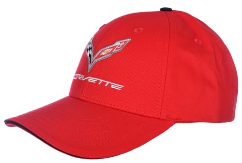 Image of JH DESIGN GROUP Men's Chevy Corvette C7 Logo Cap Adjustable Red & Black Hat
