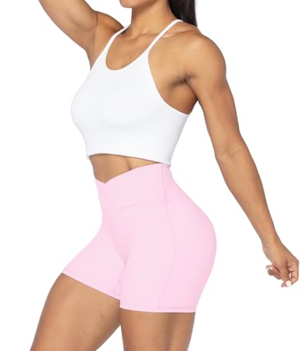 Image of Sunzel Crossover Biker Shorts for Women, No Front Seam V High Waist Yoga Workout Gym Shorts with Tummy Control | 4 Or 6-Inch Inseam, High Waisted, Tummy Control, Crossover Waist, Buttery Soft, No Front Seam, Squat Proof, Compression