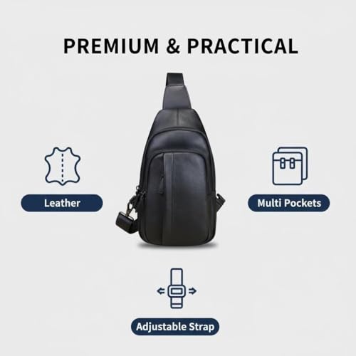 Mochila de hombro de piel negra para hombres activos que viajan en bicicleta 3
