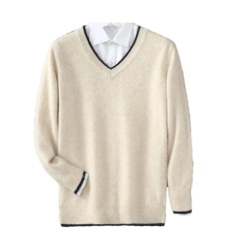 Men's Winter 100% Mink Cashmere Sweater V-Neck Long Sleeve Pullover Soft Knitwear Warm Casual Knit Top