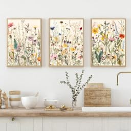 WBYZAC Wall Pictures-Abstract Modern Wild Flowers Leaves Botanical Nature Posters Watercolor Wall Art Canvas Painting Living Room Kitchen Bedroom Home Decor-40 * 50cm*3PCS (No Frame)
