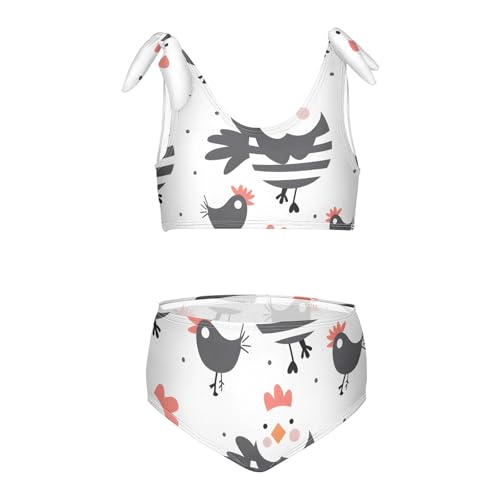 Girls' Bikini Set, Cute Chickens Black Kids Swimsuit 2 Pcs Beach Bathing Suit