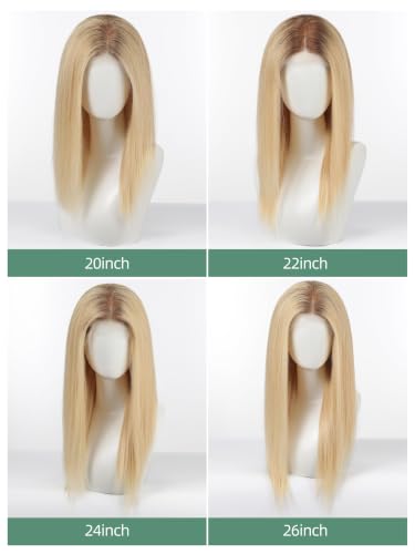 Image of 13 * 4 HD Glueless Human Hair Ombre Light Blonde Lace Front Wigs for White Women Straight Wig Pre Plucked 180% Density Transparent (20inch)