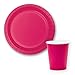 Vajilla biodegradable de Cumpleaños. Set de Platos y Vasos para Fiestas, Reuniones, Camping, Picnic. Juego de Platos y Vasos para Cumpleaños. Decoración Cumpleaños. Vajillas Ecológicas. (Fucsia)
