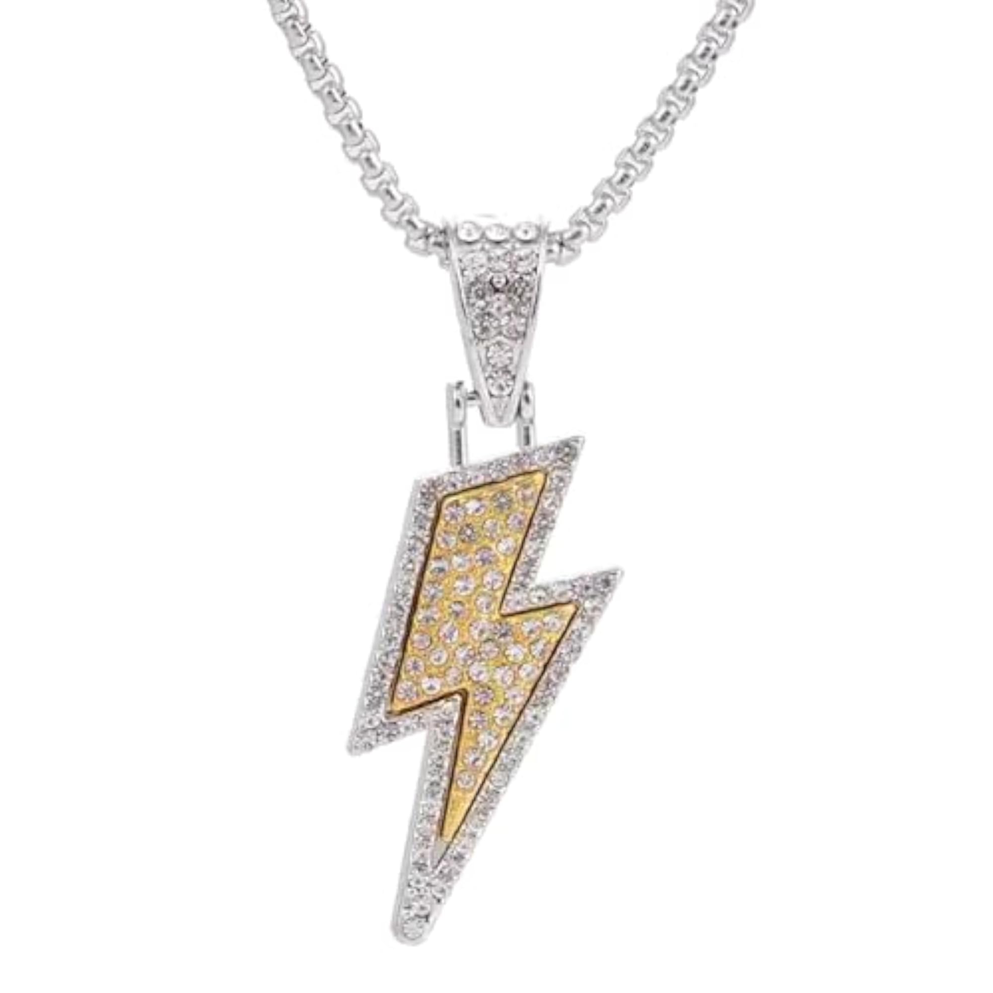 Iced Out Spark Flash Pendant Silver Chain for Men