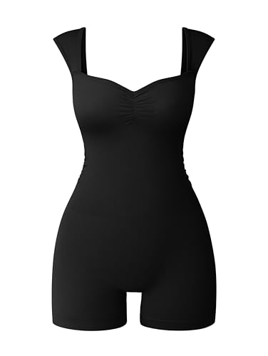 OQQ Romper for Women Sweetheart Neck Cap Sleeve Shorts Jumpsuit Tummy Control One Piece Going Out Summer Cloths Black