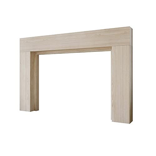 Image of Modern Ember Sabine Wood Fireplace Mantel Surround Kit, Unfinished 48 inch x 42 inch Opening | 72 inch x 54 inch Overall | Minimal Modern Aesthetic; Includes Wooden Mantel Surround & Shelf