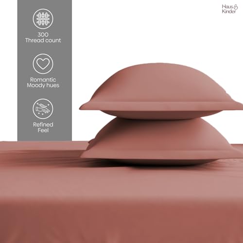Image of haus & kinder Bedsheet King Size, 300 TC Cotton Sateen Weave, Flat Bedsheet for King Size Bed, Silky Smooth (Amber Glow, 108x108)