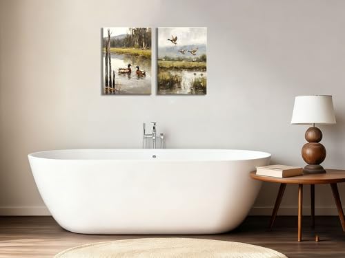 Image of Frimeeme 2 Pcs Vintage Mallard Duck Canvas Wall Art, 12x16 Inches