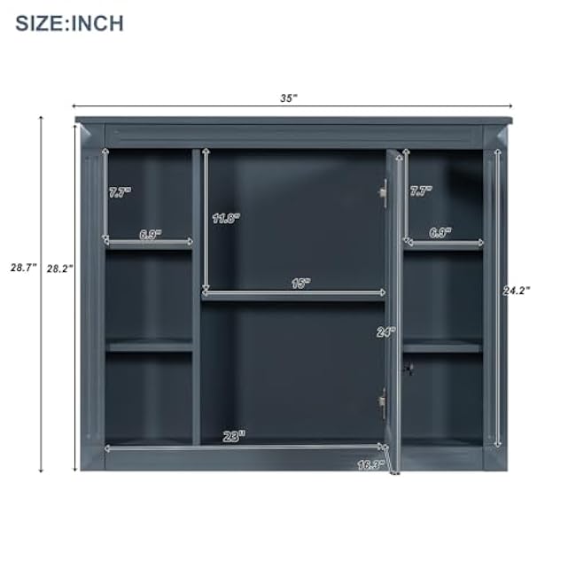 35 X 28 Wall Mounted Bathroom Storage Cabinet, Modern Bathroom Wall Cabinet with Mirror