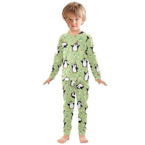 Pajama Sets Long Sleeve Party Penguins on Green Soft Comfy Sleepwear 2 Piece PJS 3-8T2