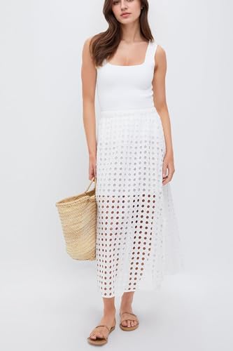 Women Flowy Summer Eyelet Maxi Skirt Hollow Out High Waist Long Skirts Embroidered A-Line Beach Skirt with Underneath2