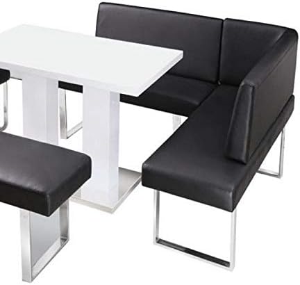 Liberty Bench Corner With Back PU & Chrome, Dining Corner bench With Back, (1500W-1200W) x 480D x 840H, Dining Bench With Chrome Legs, Dining Room Furniture, Black