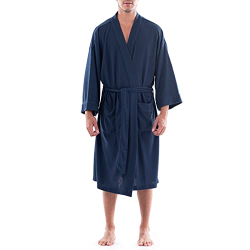 Fruit of the Loom Men's Waffle Kimono Robe, Navy,...
