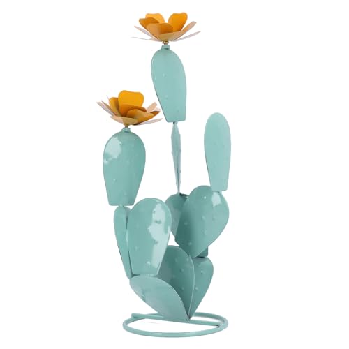 SUPYINI - Estatua de cactus para decoración del desierto cactus de metal con flores, regalos de arte de jardín, decoración de plantas de metal, diseño de higo de barbarie, arte de jardín para jardín