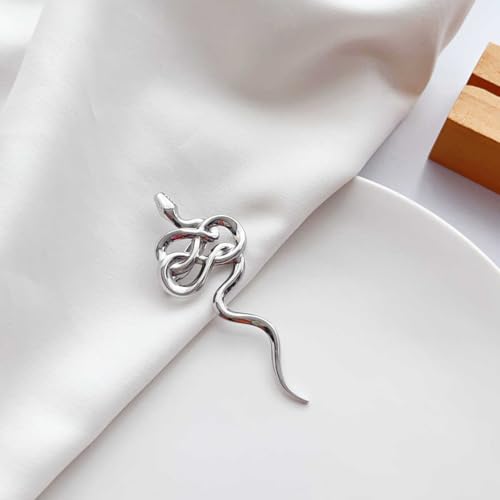 Image of Dainty Long Snake Brooch Pin Gothic Simple Sanke Pin Stainless Steel Smooth Snake Collar Pin Coat Suit Accessory Metal Animal Lapel Pin Banquet Badge Pins Backpack Bag Brooches Pin for Women Men