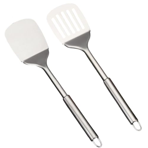 Sztqqing Juego de espátulas de acero inoxidable, 34,5 cm, plateado, resistente al calor, apto para lavavajillas