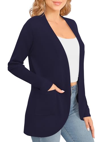 Image of EXCHIC Women's Long Sleeve Lightweight Knit Sweater Cardigan Curved Hem Open Front Cardigans with Pockets