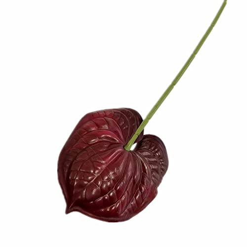 8pcs Artificial Anthurium Flower Branch 60cm 3D Printing Effect Faux Real Touch Single Stem per Piece Anthurium for Home Table Floral Decoration (Dark red)