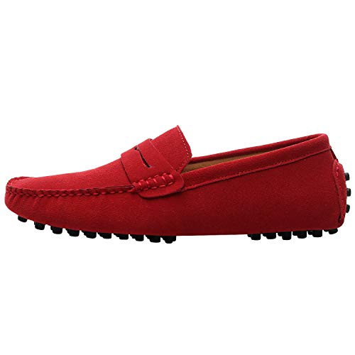 Image of ANUFER Men's Suede Leather Penny Loafers Comfort Driving Shoes Moccasin Slippers