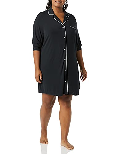 Amazon Essentials Damen Nachthemd mit Paspeln (Erhältlich in Übergröße), Schwarz, XXL