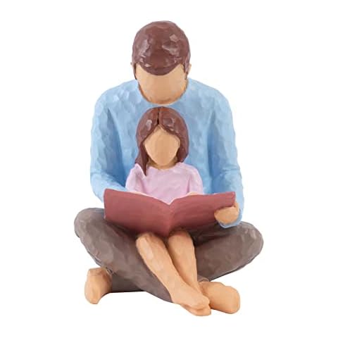 ALVABABY Sculpted Hand-Painted Resin Figure Father's Day Collectible Figurines (Father and Daughter, Blue Cloth dad &Pink Cloth Daughter) SZB01 Cover
