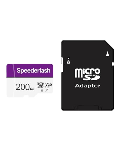 Image of Speederlash 200GB Micro SD Card with Adapter, A1, U3, Read Speed Up to 95MB /s, High Speed Memory Card for Cams, Drones, Smartphone, Tablet